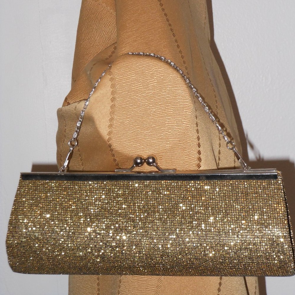 NUCOLLECTIONS GOLD GLITTER EVENING HANDBAG